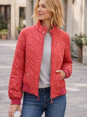Oilily Womens Quilted Jacket Pink Embroidered European Designer Coat S
